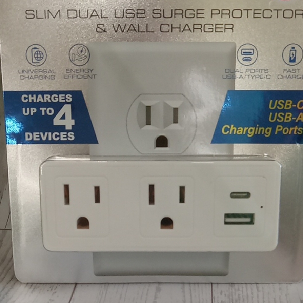 White USB Surge Protector with Dual Ports
